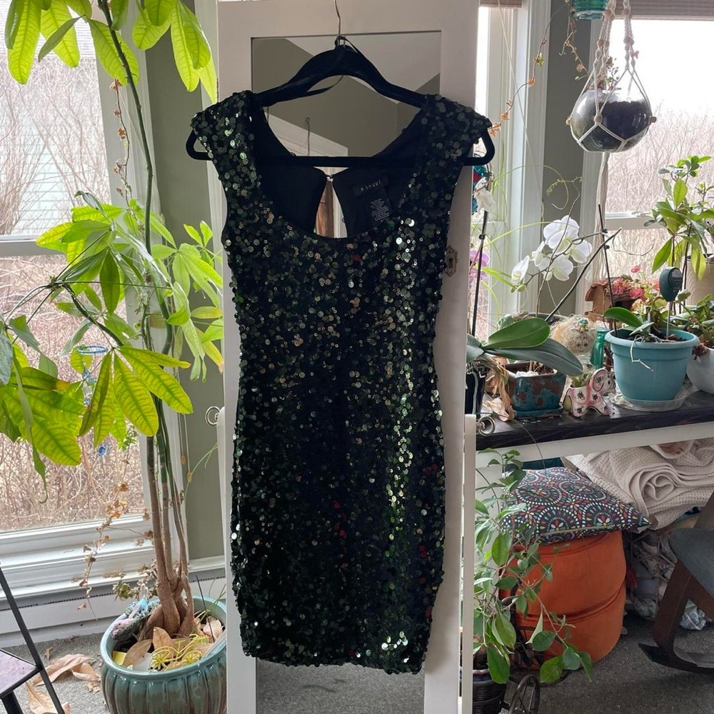 B. Smart Black and Green Sequin Mini Dress